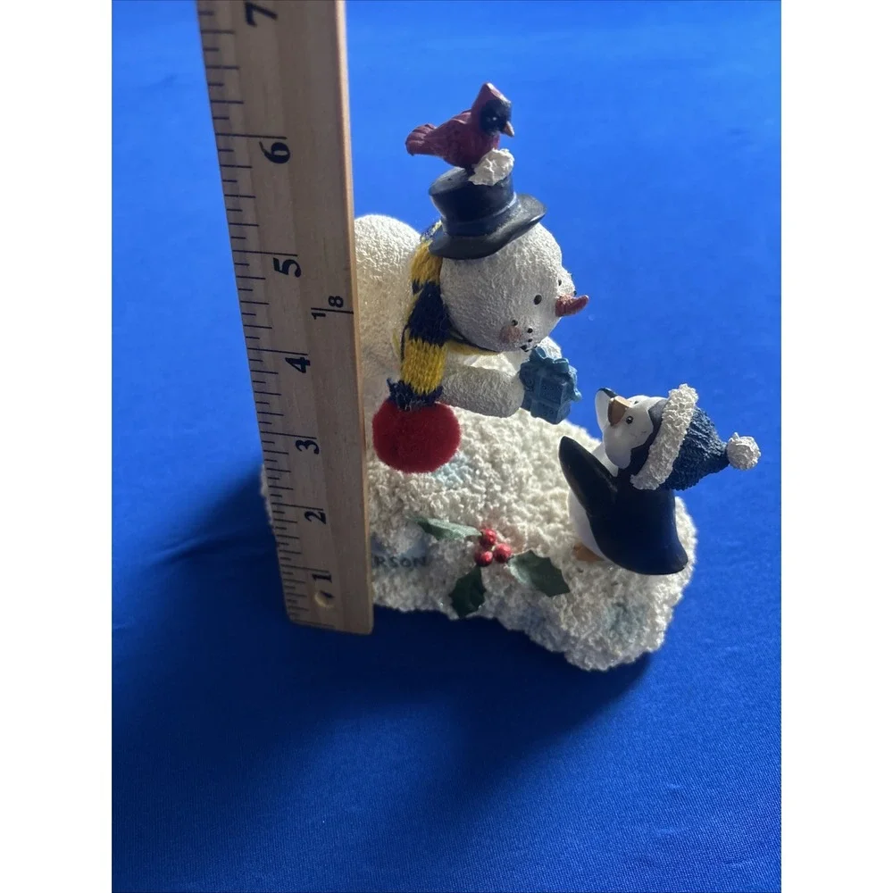 Snowman With Penguin Figurine Musical Box Works Wish You A Merry X-mas 6.5